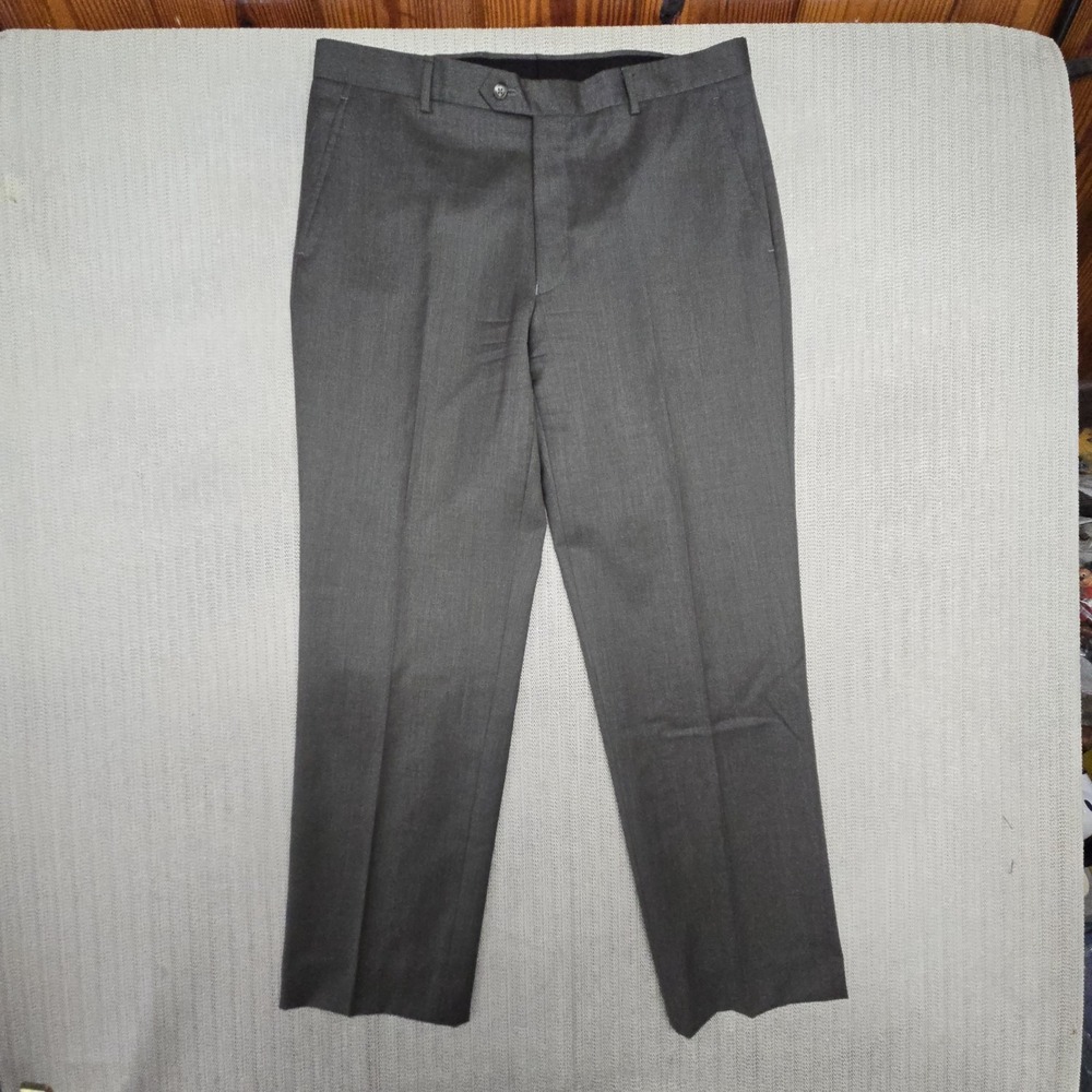Jos. A. Bank Dress Pants Mens 34x31 Gray Executive Wool Tailored Fit Flat Front